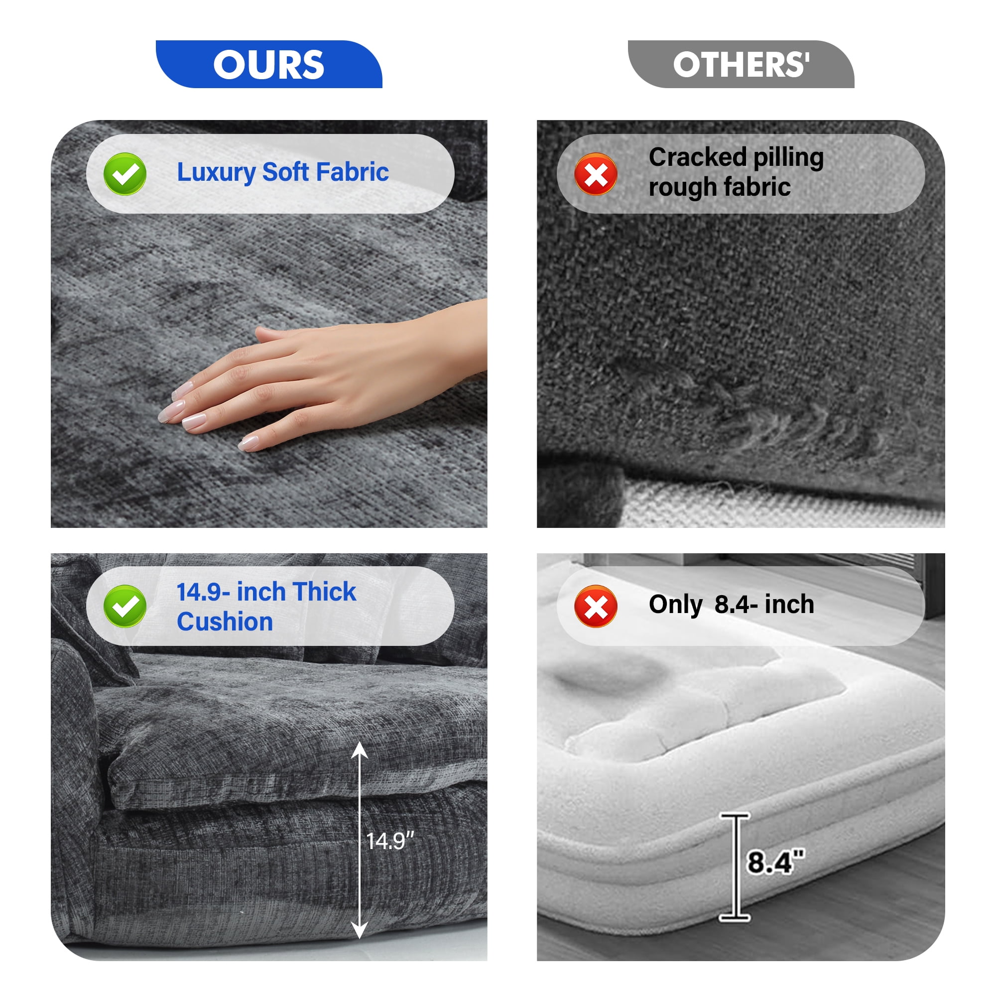 Aukfa 81" Oversized Round Chaise Lounge Sofa Bed, Modern Chenille Cloud Couch with Deep Seat, 14 Pillows, Assemble-Free, Gray