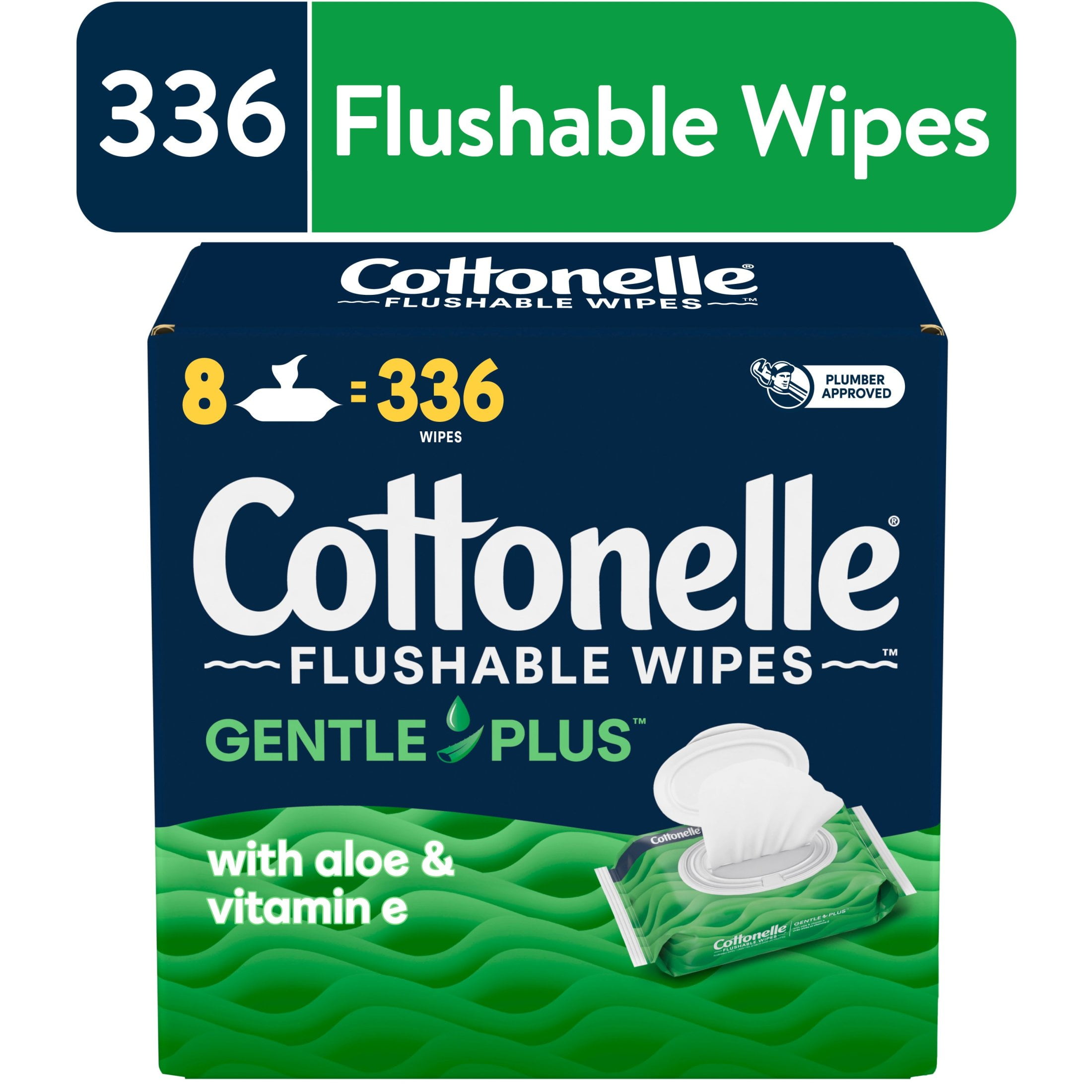 Cottonelle Gentle Plus Flushable Wet Wipes, 8 Flip-Top Packs
