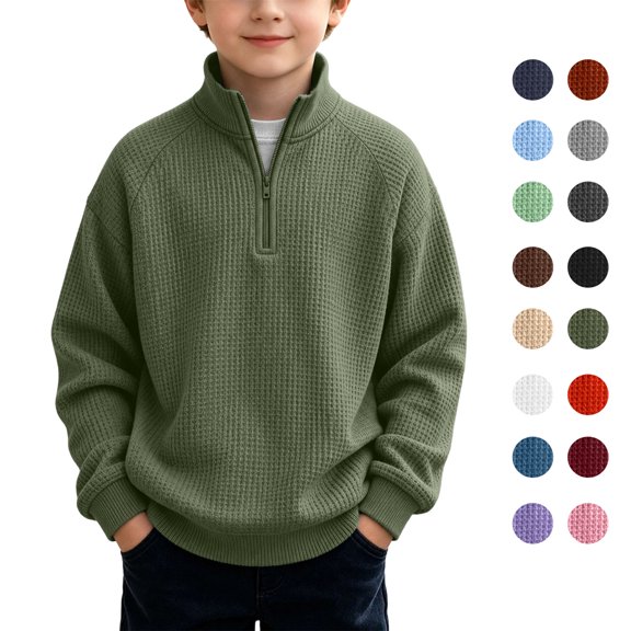 Boys Half Zip Sweatshirt Long Sleeve Stand Collar Pullover Sweatshirt Casual Comfy Winter Trendy Tops Sizes 3-14Y