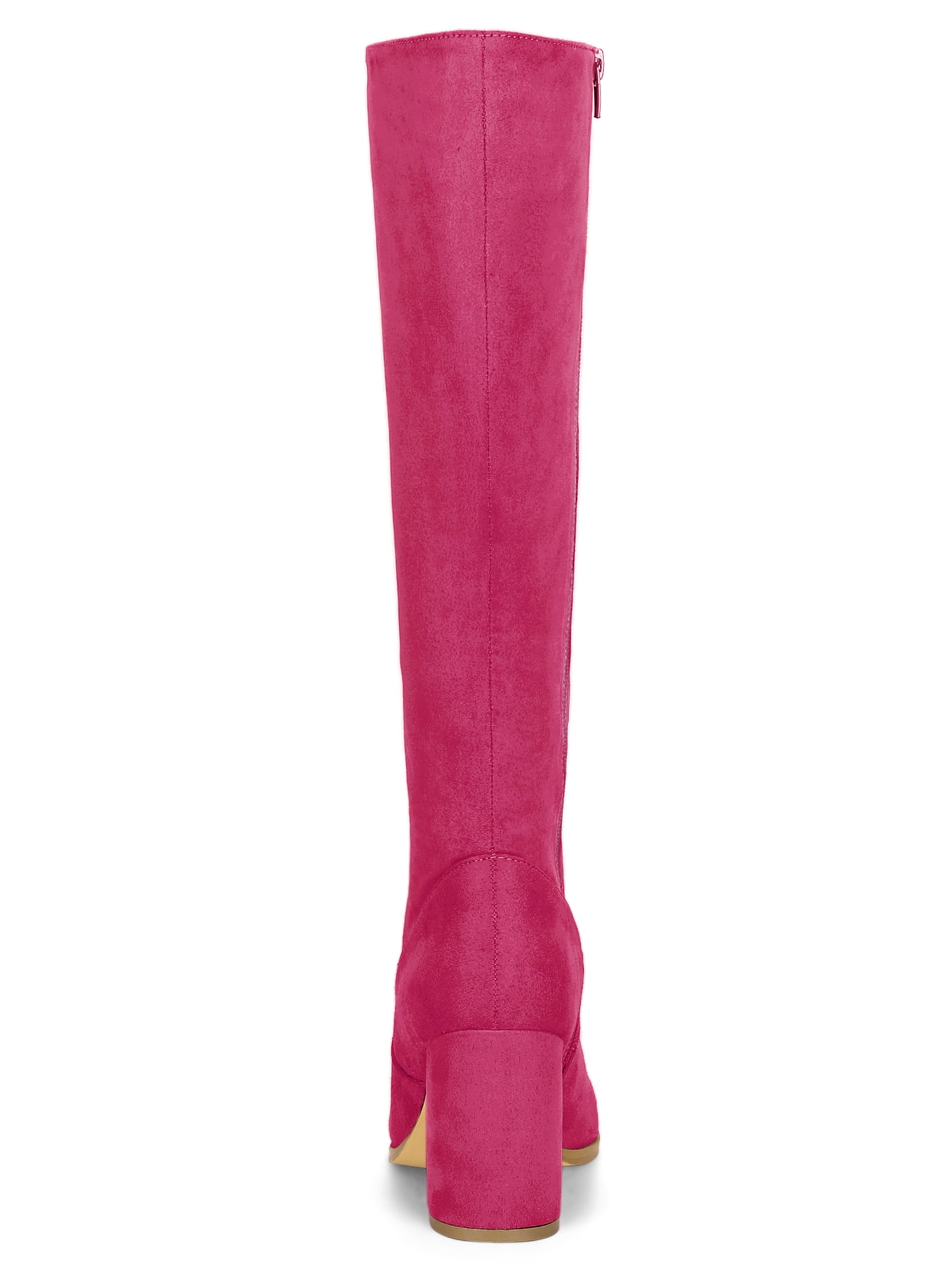 DARING DIVA Women's Stylish Side Zipper Chunky Heel Knee High Boots Hot Pink 10