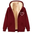 thumbnail image 2 of Homenesgenics Women's Hoodies Plus Size Printed Winter Fleece Hooded Sweatshirt Jacket Zip-up Full-zip Plush Red XL, 2 of 4