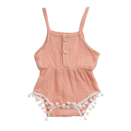 

Kuriozud Baby Girl Plush Ball Decor Sleeveless Button Romper