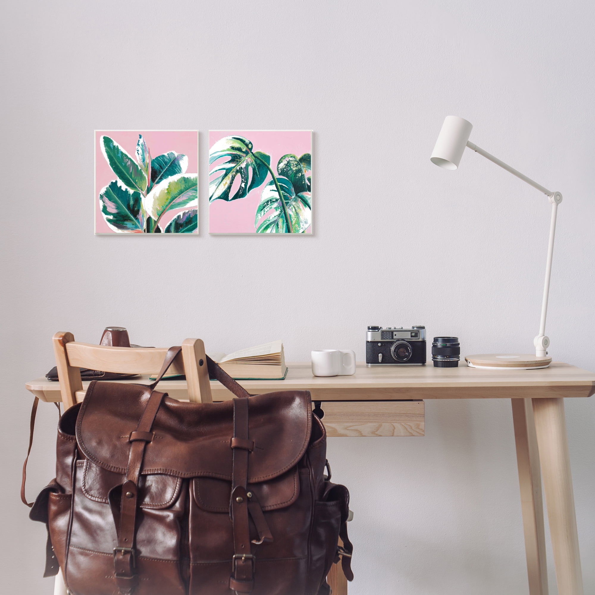 Stupell Industries Cropped Tropical Plant Leaves Pink Geometric Pop Wall Plaque by Patricia Pinto