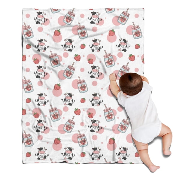 Pink Cow Strawberry Jar Pattern Blanket,Comfortable Soft Flannel Throw Blanket,All Season,Warm Lightweight Blankets for Sofa Bed Couch Living Room Chair,30"x40"