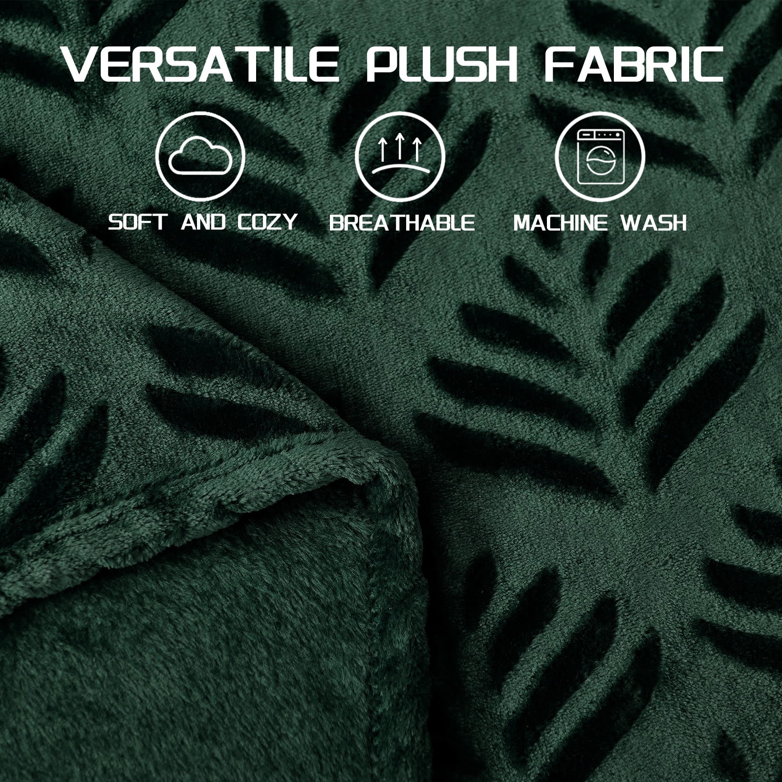 Exclusivo Mezcla King Size Fleece Blanket for Bed, Leaves Pattern Super Soft and Cozy Blankets, Plush Fuzzy Lightweight, Forest Green, 90"x104"