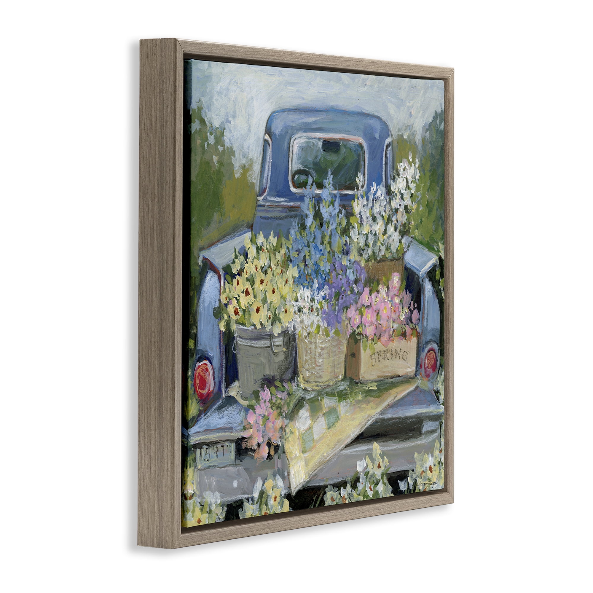 Stupell Industries Truck Bed with Flowers Brown Framed Floater Canvas Wall Art, design by Susan Winget