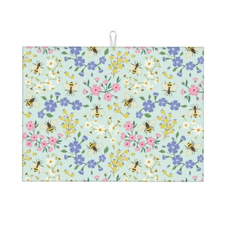 

Tideii Honey Bees And Flowers for Microfiber Placemat 18x24 Inch Kitchen Drying Mat for Countertops Sinks Drains