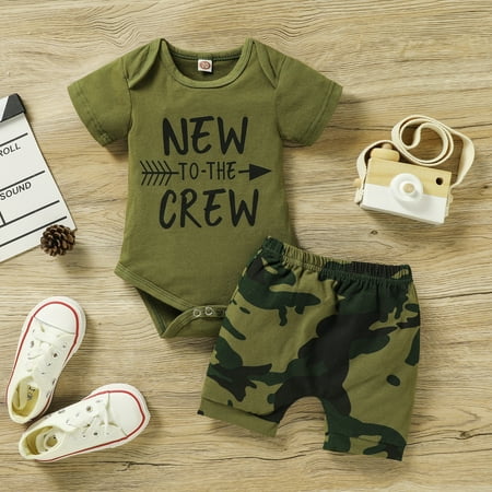 

HESHENG Newborn Baby Boys Girls Outfit Short Sleeve Romper Tops + Camouflage Shorts 2PCS Summer Clothes Set 3-6m(80)
