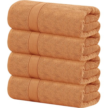 Tens Towels Orange 4 Piece XL Extra Large Bath Towels Set 30 x 60 inches Premium Cotton Bathroom Towels Plush Quality