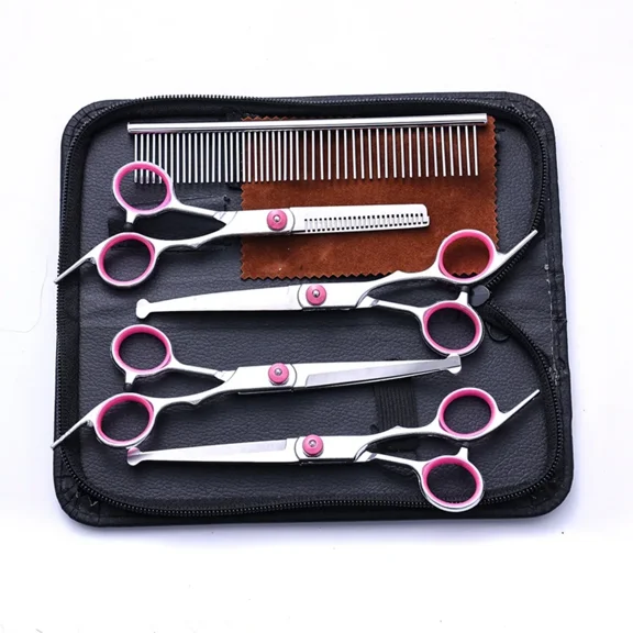 5 in 1 Professional Dogs Grooming Scissors Set Stainless Steel Dog and Cat Hair Thinning Shears with Safety Round Tip for Pet