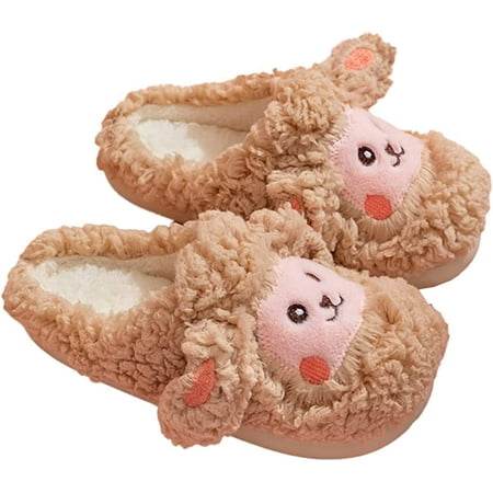 

PIKADINGNIS Women Girls Cute Fluffy Fur Sheep Animal Winter Slippers Soft Warm Fleece Lining Fashion Heel Cover House Shoes Indoor 2 Patterns