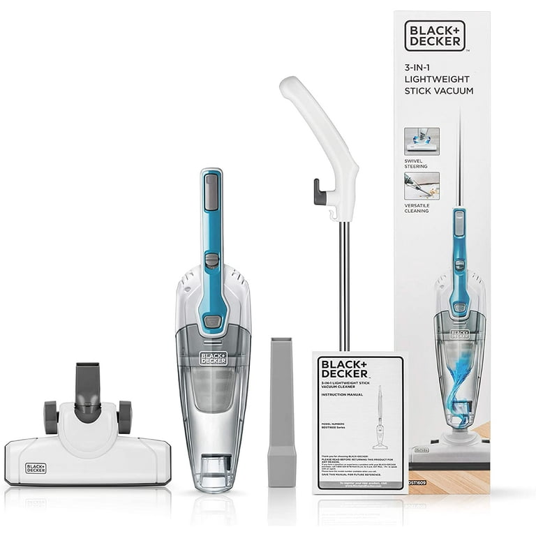 Black & Decker BDST1609 3-in-1 Corded Lightweight Handheld Cleaner & Stick  Vacuum Cleaner, White with Aqua Blue 