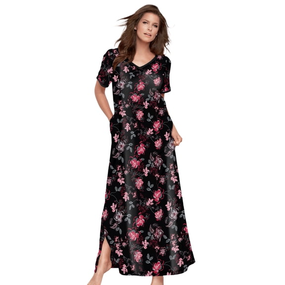 Dreams & Co. Plus Size V-Neck Short Sleeve Maxi T-Shirt Lounger