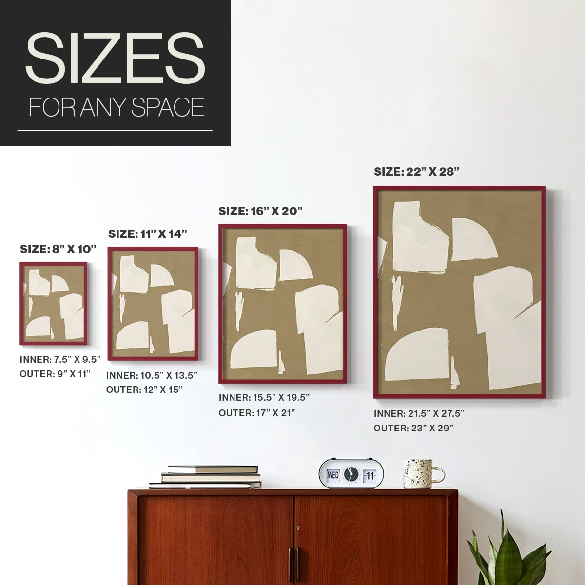 Chunky Abstract IV Framed Print in Red Solid Wood Framed Print No Nail Hanging