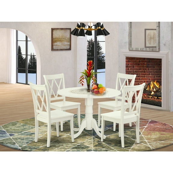 Round Dining Table Set 5pc - 42" Linen White Table & 4 Chairs - Art Nouveau Design