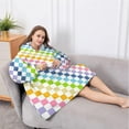 thumbnail image 5 of Oversized Wearable Blanket Hoodie,Pastel Color Checkered Pattern Sherpa Blanket Hoodie with Super Pockets,Super Warm Fuzzy Pullover for Women & Men, 5 of 6