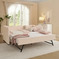 thumbnail image 2 of Newest Cozy Gingham Daybed with Trundle Twin Size Sofa Bed No Box Spring Needed, with USB Port and Adorable Wave Shaped, Linen Fabric, Pink, 2 of 8