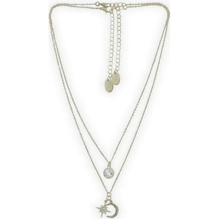 Time and Tru Women's Gold Tone Moon and Star Pendant Necklace Set, 2-Piece