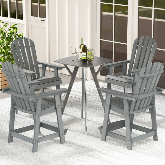 Gymax Tabouret de Bar 4 Pcs Chaise HDPE avec Accoudoirs Repose-Pieds Maison Intérieur Extérieur Patio Gris