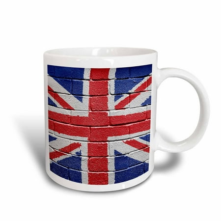 3dRose UK United Kingdom Great Britain British flag on brick wall national country, Ceramic Mug, 15-ounce