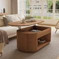 thumbnail image 5 of Epecoya47-Inch Lift Top Wood Coffee Table with Hidden Storage Compartment and Open Shelf for Living Room, Fluted Oval Center Tea Table with Wooden Lift-Top for Apartment, Small Space, Light Brown Oak, 5 of 7