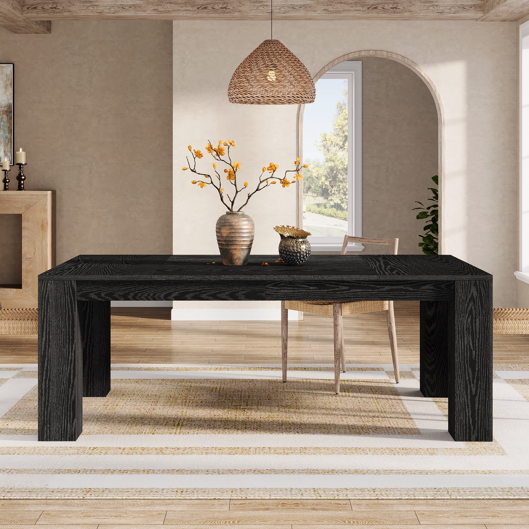 Tribesigns 63-Inch Dining Table for 4-6 People, Farmhouse Kitchen Dinner Table, Large Wooden Rectangular Eating Table for Dining Room, Black