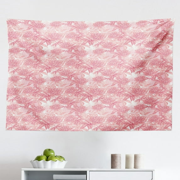 Rose Tapestry, Dreamy Fantasy Spring Nature with Flourish Ornament and Flying Butterflies, Fabric Wall Hanging Decor for Bedroom Living Room Dorm, 2 Sizes, Pale Rose Rose, by Ambesonne