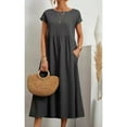 thumbnail image 4 of Vestido informal de lino sin mangas para mujer con bolsillos - Vestido midi de verano holgado con cuello redondo, 4 of 6