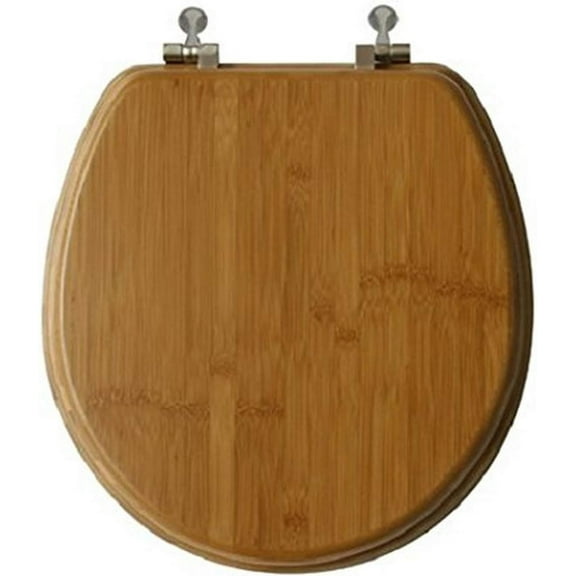 TOPSEAT Native Impression Round Toilet Seat w/Brushed Nickel Hinges, Natural Bamboo