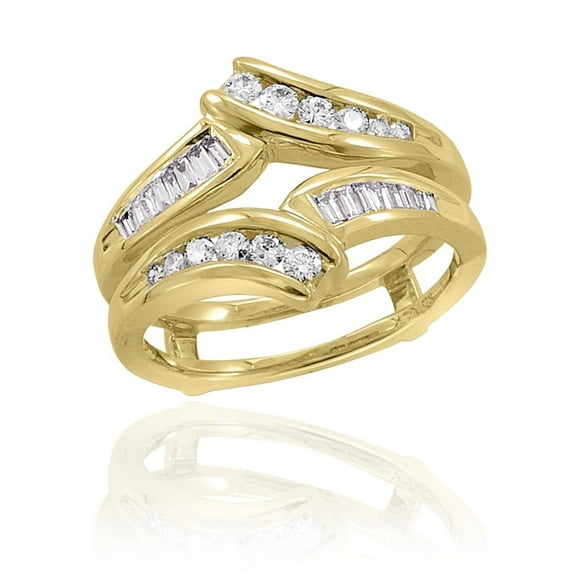 Round and Baguette Cut Diamond Ring Guard in 14K Yellow Gold (1/2 cttw)