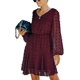 thumbnail image 1 of Vestido de mujer de manga larga con cuello en V, minivestido fluido, vestido informal de gasa de cintura alta con lunares suizos y cinturón Fokelyi WMZL-2299-11, 1 of 1