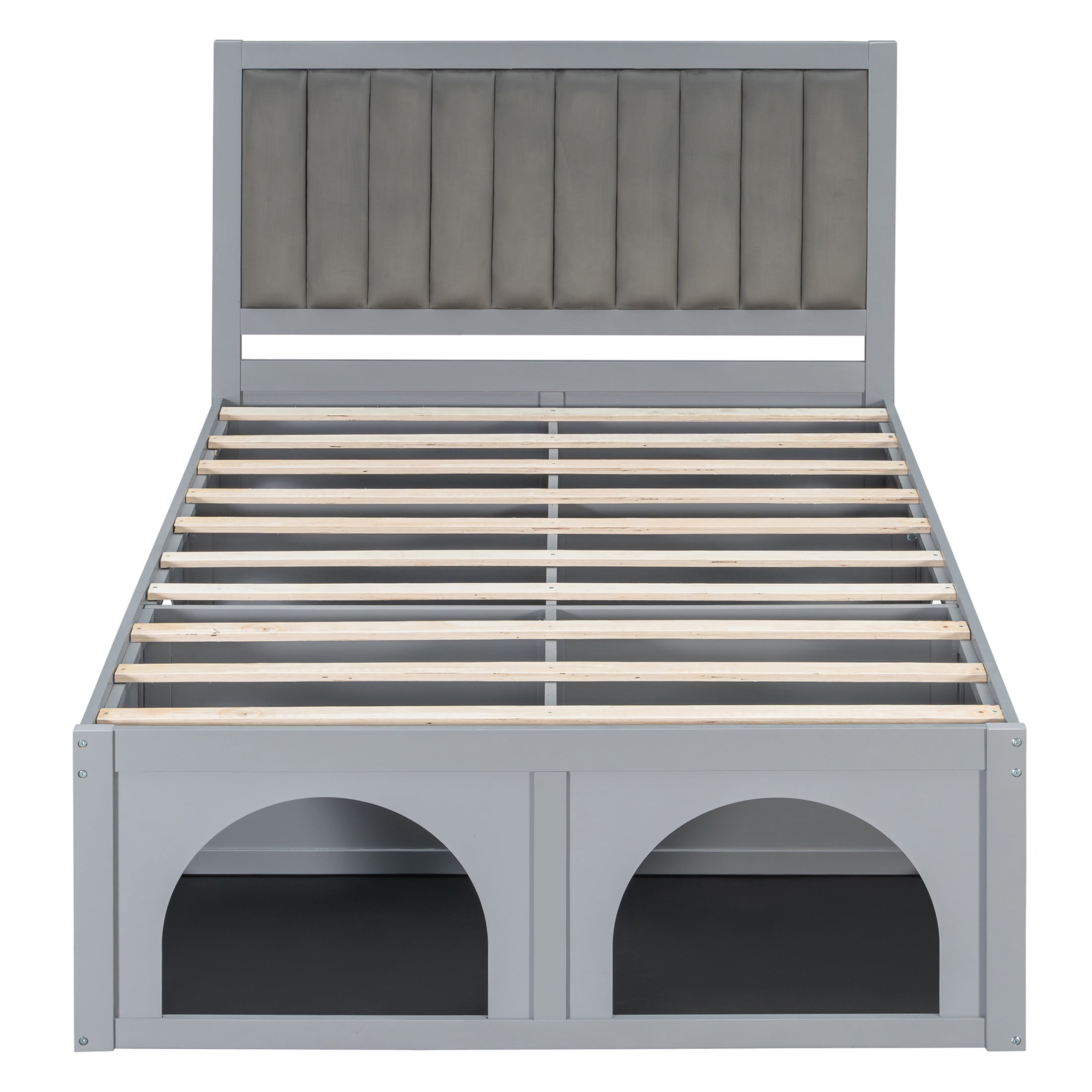 Christopher Knight Home Pet-Friendly Platform Bed with Nook, Upholstered Headboard, Full Size, Light Gray