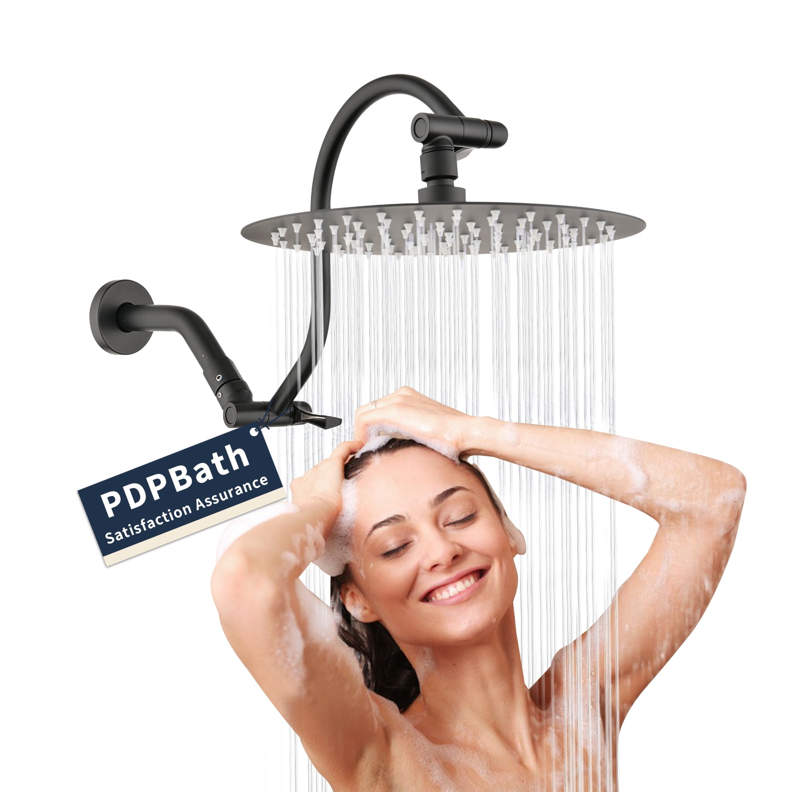 PDPBath 10" Rain Shower Head with 12" Adjustable Height & Distance