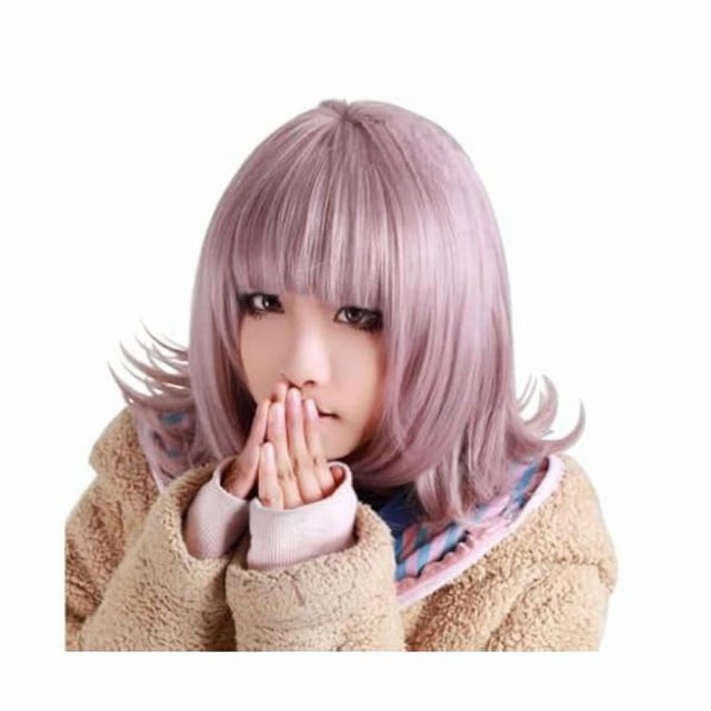 wonima44 ANOGOL Wig Cap+ Purple Short wig Bob Synthetic Hair Women's Wig with Bangs Fringe for Costume Purple Bob Wig for Halloween Christmas Party