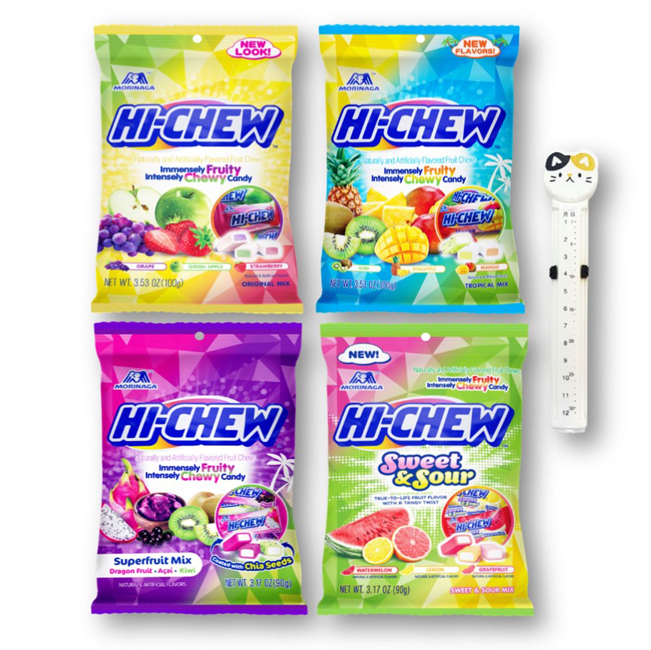 HiChew Fruit Chewy Candy Peg Bag Mix 4 Pack Varieties with Animal