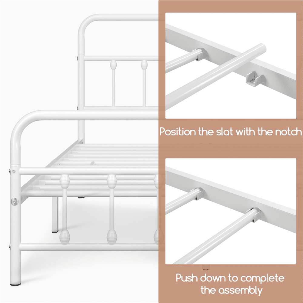 Alden Design Queen Size Metal Platform  Bed with High Headboard, White
