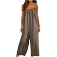 thumbnail image 4 of Inverlee Women's Cotton Linen Backless Spaghetti Strap Jumpsuits Loose Fit Sleeveless Stretchy Long Romper Pants Fashion Solid Color Breathable Comfy Jumpsuits, 4 of 6