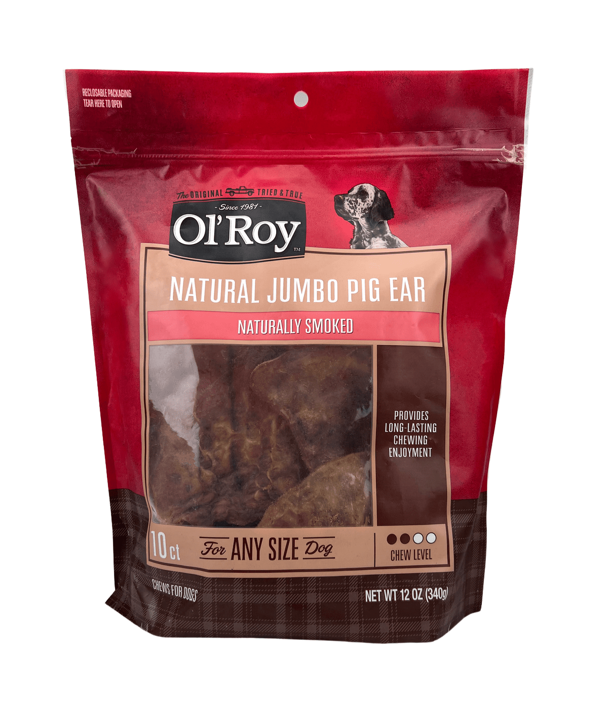 Ol' Roy Natural Jumbo Pig Ear Chews for Dogs, 10 Count, 12 oz