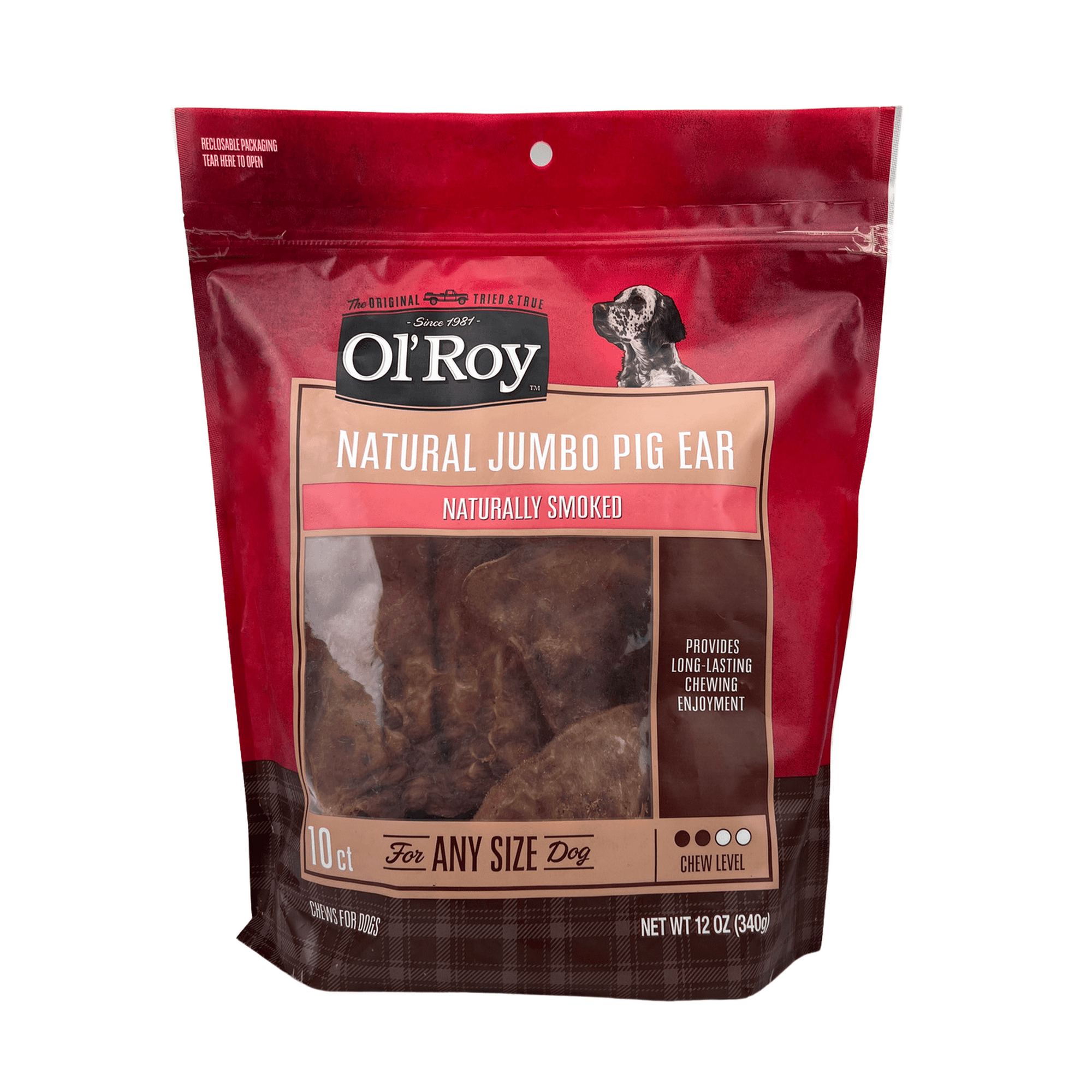 Ol' Roy Natural Jumbo Pig Ear Chews for Dogs, 12 oz, 10 Count