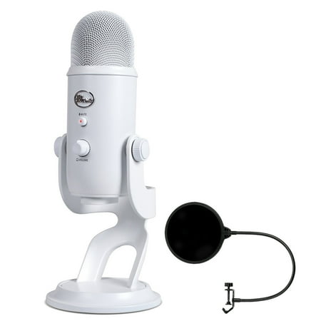 Blue Microphones USB Microphone Four Pattern WHTOUT (YetiWhiteout) with Pop Shield Universal Pop Filter Microphone Wind Screen with Mic Stand Clip