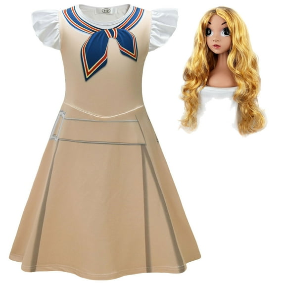 Girls Megan Short Sleeve Costume w/WigKids Halloween Party Dress, Size 4-5