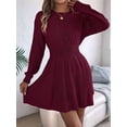 thumbnail image 6 of Women'S Fall Long Sleeve Mock Neck Sweater Dress Casual Loose Ribbed Knit Mini Short Pullover Dresses Wine Red XL, 6 of 8