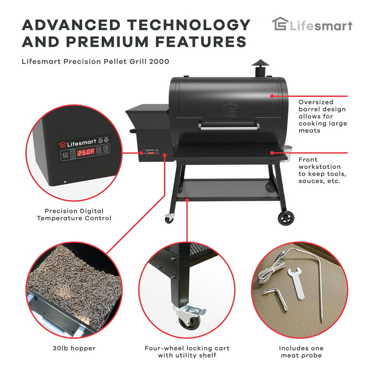 Flourish forværres Mappe Lifesmart 2000 Square Inch Pellet Grill and Smoker with Dual Meat Probes,  Precision Digital Control and 3 Cooking Racks - Walmart.com