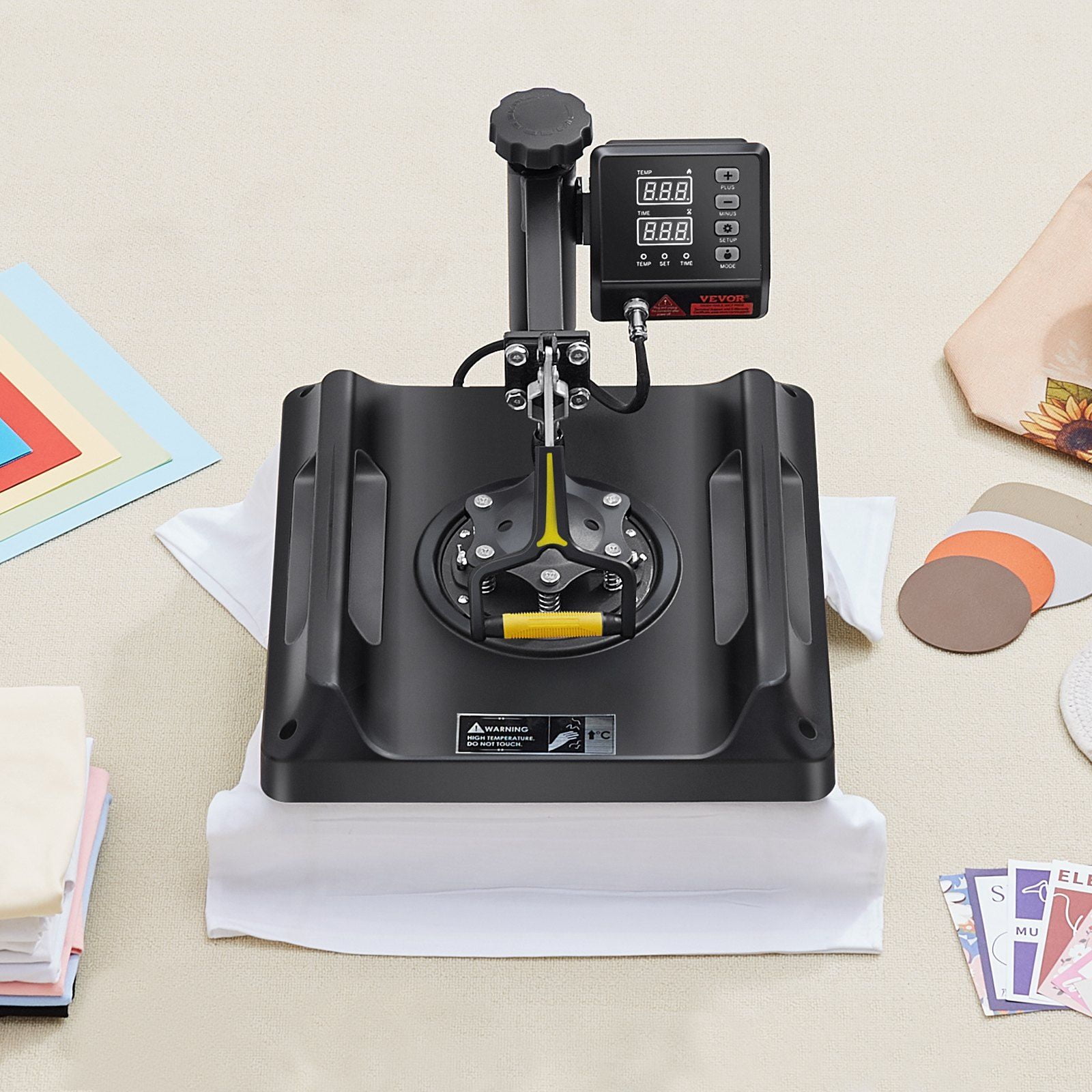 15x15 Inch Sublimation Heat Press Machine - 8-in-1 Combo with Mug, Hat & Plate Press Attachment (Black, Digital Control)