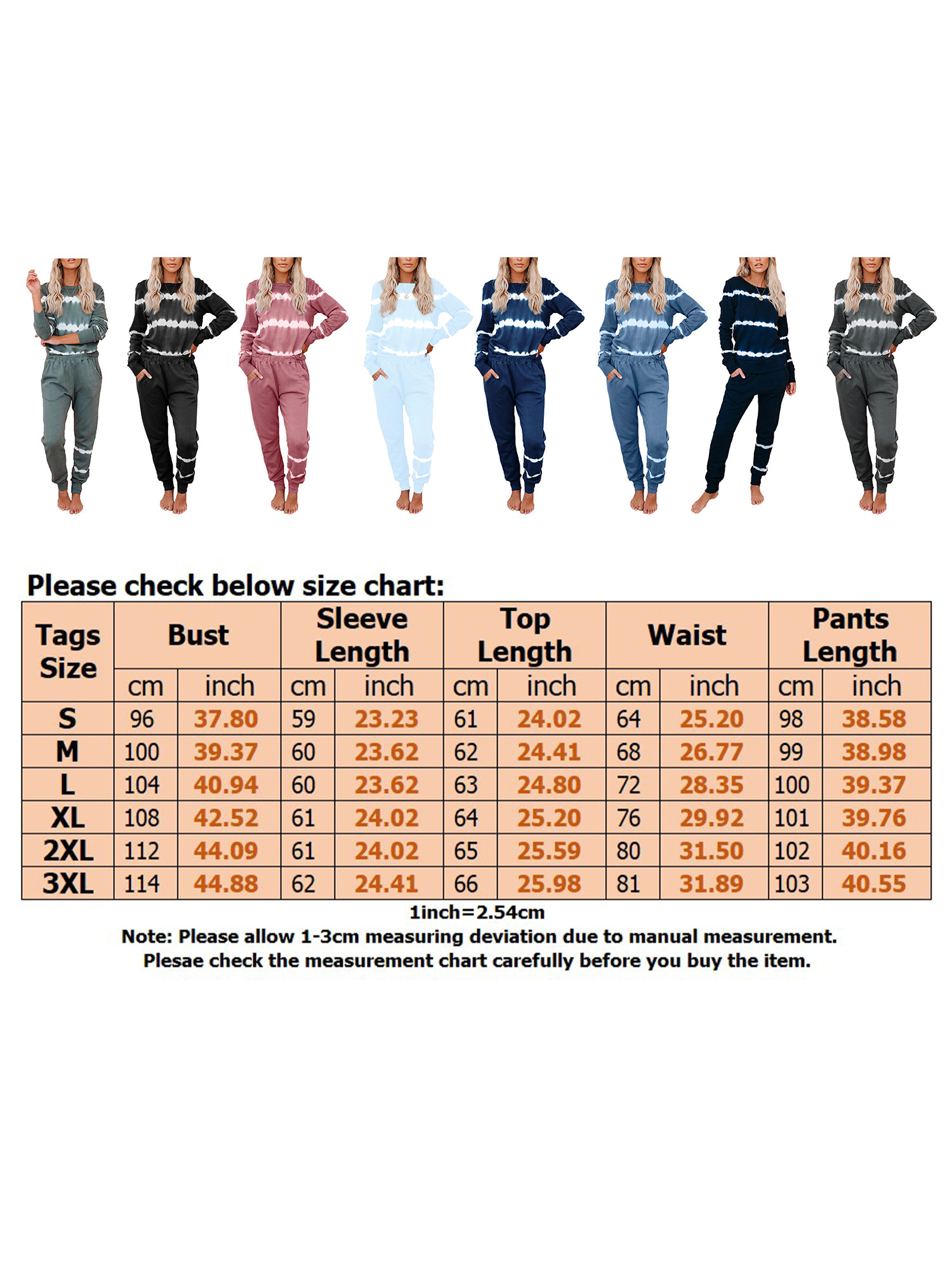 UKAP Long Sleeve Stripe Tops Casual Sweatpants Loungwear Sets for Women Mid Waist Sports Suit Workout Blouse Tracksuit Jumpsuit for Lady Activewear Outfits - image 2 of 2