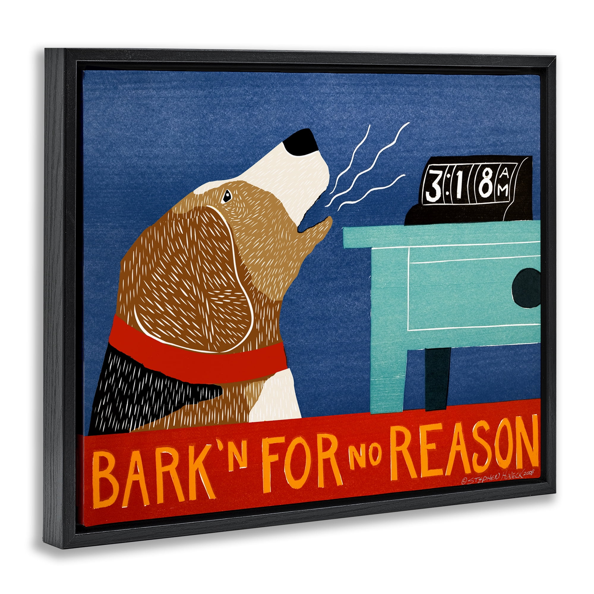Bark'n For No Reason Black Framed Floater Canvas Wall Art, design by Stephen Huneck