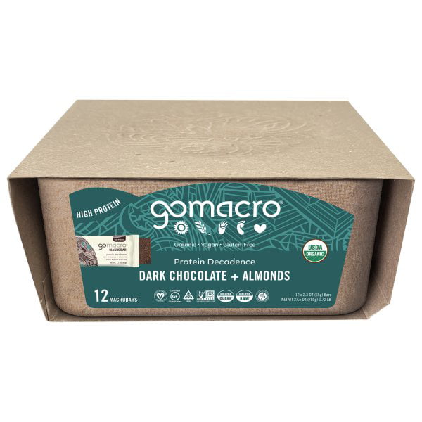 Photo 1 of GoMacro - Organic MacroBar Protein Decadence Bars Box Dark Chocolate + Almonds - 12 Bars--EXP 09-13-2021