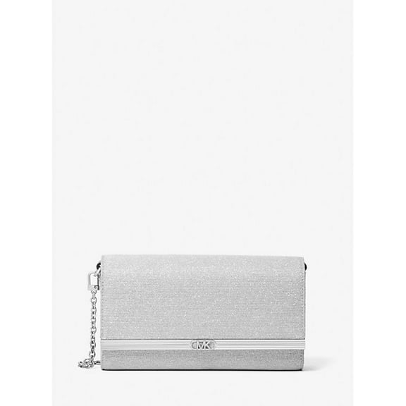 Michael Kors Mona Large Glitter Chain Mesh Clutch - Silver