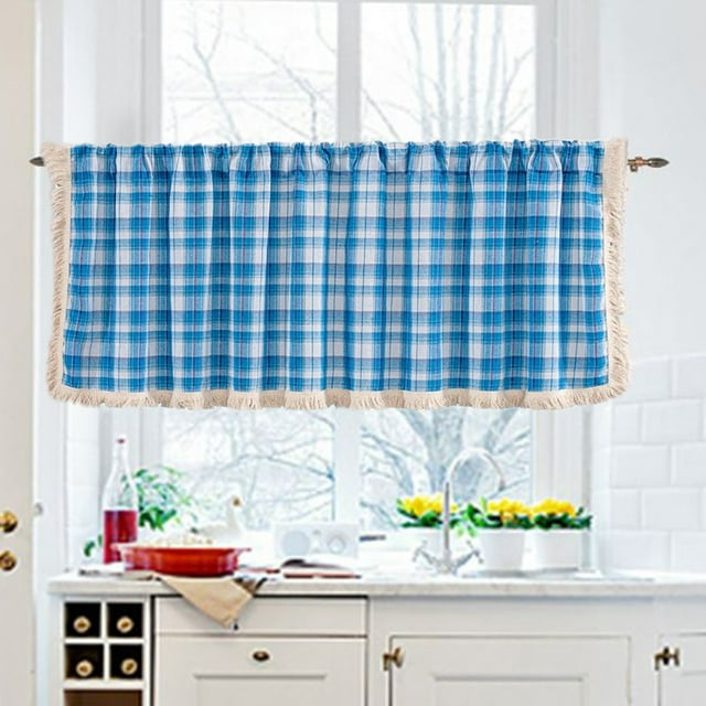 ZZkhGO Light Blocking Valance Curtain, Cotton Linen Short Panel, Rod Pocket Window Treatment for Kitchen Bathroom