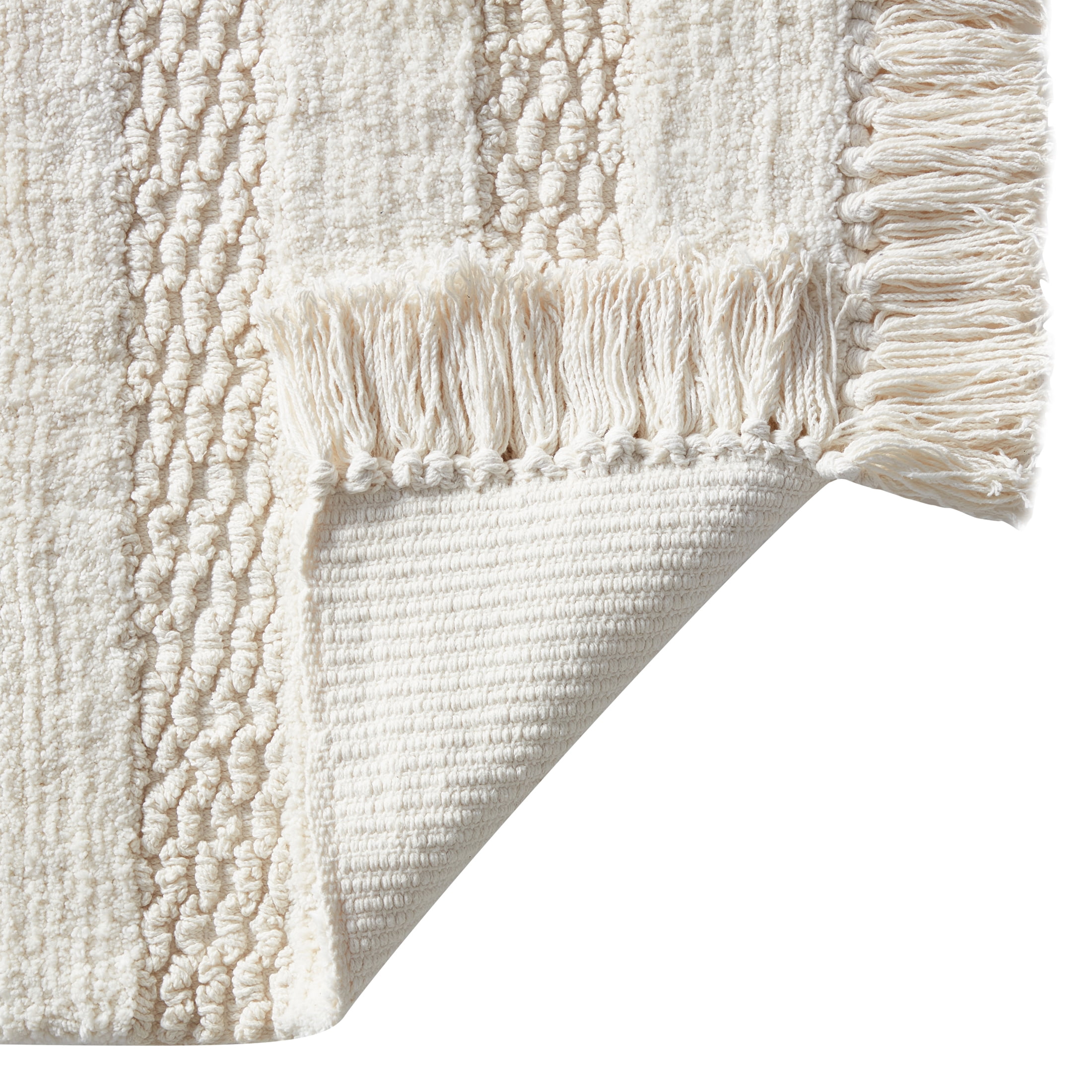 My Texas House Lancaster Fringe Cotton Bath Rug , Ivory, 20" x 32"